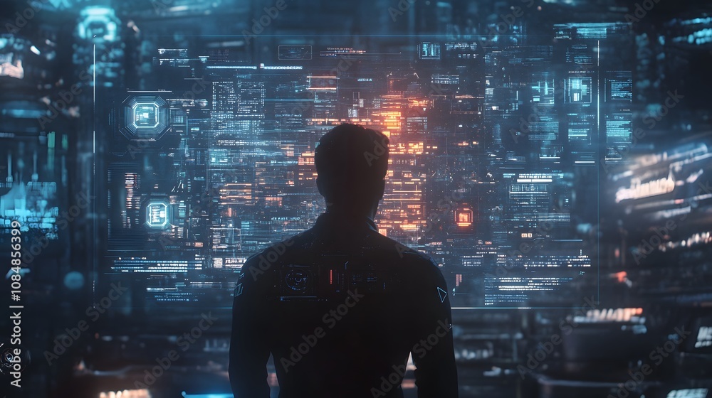 Aufkleber a 3d-rendered ai interface on a holographic screen, layered with 2d data visualizations and futurist