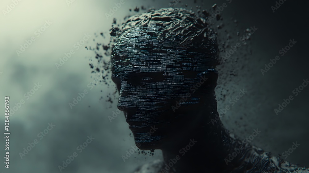 Poster A humanoid AI figure in 3D, with 2D layers of data projections around its head, symbolizing cognitive processing. 4k resolution, Cinematic Scene