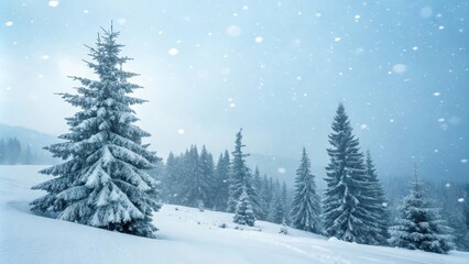 Fototapeta premium Serene Winter Wonderland Snow-Covered Evergreens Under a Falling Snowscape