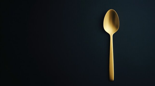 Minimalistic view of a single golden spoon isolated on a dark background, emphasizing its elegance and simplicity