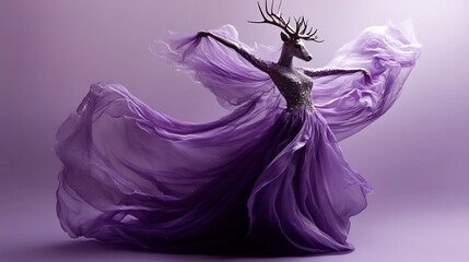 Ethereal Reindeer in Bejeweled Sheer Dress Against Lavender Background