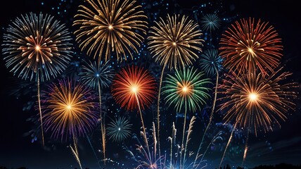 Fototapeta premium Happy New Year made of sparkles firework at night