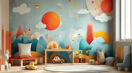 Children's Background: Whimsical Minimalist Theme with Bright Colors
