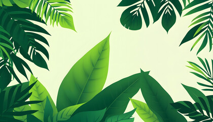 Nature green leaves background, tropical leaf banner or floral jungle pattern concept, silhouette