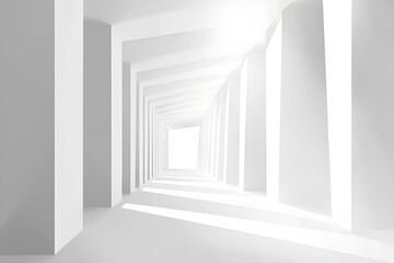 Fototapeta premium Futuristic White Tunnel with Geometric Light – Minimal Architecture Design