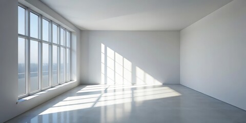 Empty room with large window and sunlight streaming in
