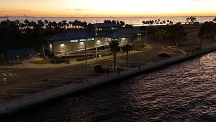gorgeous sunset in coastal Florida at a highway rest stop near the Sunshine Skyway Tollway and...