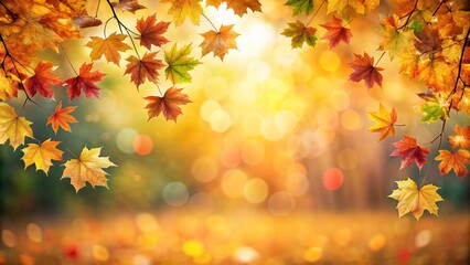 Fototapeta premium A colorful background with a tree and the sun shining through the leaves. Created through AI