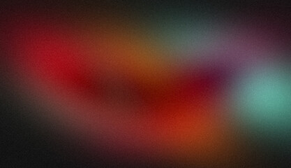 Abstract glowing colir gradient grainy background. Black magenta orange blue color noisy gradient, vibrant color flow, wave shaped, bright, shine, noise texture backdrop design