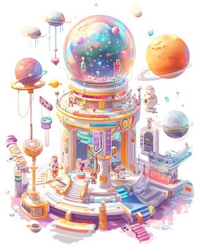 Spiritual Light Frequency, Playful Chibi Scene with Ashtar and His Crew in Space