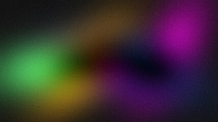 Abstract glowing colir gradient grainy background. Black purple blue orange color noisy gradient, vibrant color flow, wave shaped, bright, shine, noise texture backdrop design