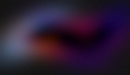 Abstract glowing colir gradient grainy background. Black blue purple red color noisy gradient, vibrant color flow, wave shaped, bright, shine, noise texture backdrop design