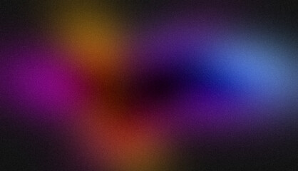 Abstract glowing colir gradient grainy background. Black purple blue red orange color noisy gradient, vibrant color flow, wave shaped, bright, shine, noise texture backdrop design