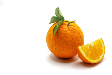 Fresh orange, orange slice isolated on white background