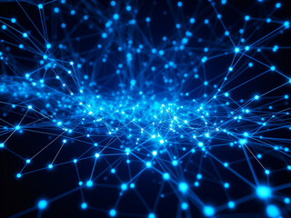 Fototapeta premium A dynamic and abstract image displaying a vast network of interconnected nodes and lines, symbolizing a digital neural network or internet connections. 