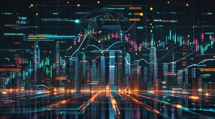 Futuristic Economy & Tech 5.0 Background: Hyper-Real Financial Data Display