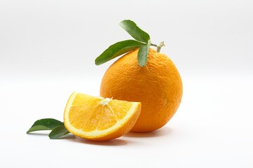Fresh orange, orange slice isolated on white background
