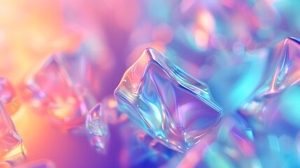 Holographic background with glass shards. Rainbow reflexes in pink and purple color. Abstract trendy pattern. Texture with magical effect.