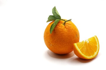 Fresh orange, orange slice isolated on white background