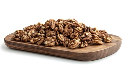 Obraz premium Walnuts in a wooden plate isolated on white background Clipping Path
