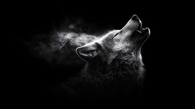 34. A wolf howling at the sky, the image overexposed to the point where only the outline of the wolf is visible