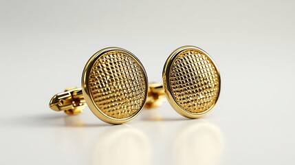 Obraz premium Gold cuff links on a white background