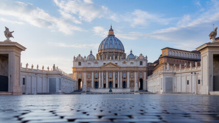 Naklejka premium Vatican City landmark with cloudy sky. Travel landmark photography wallpaper with inspiring iconic architecture in day time setting.
