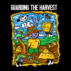 Guarding the harvest vector vintage illustration