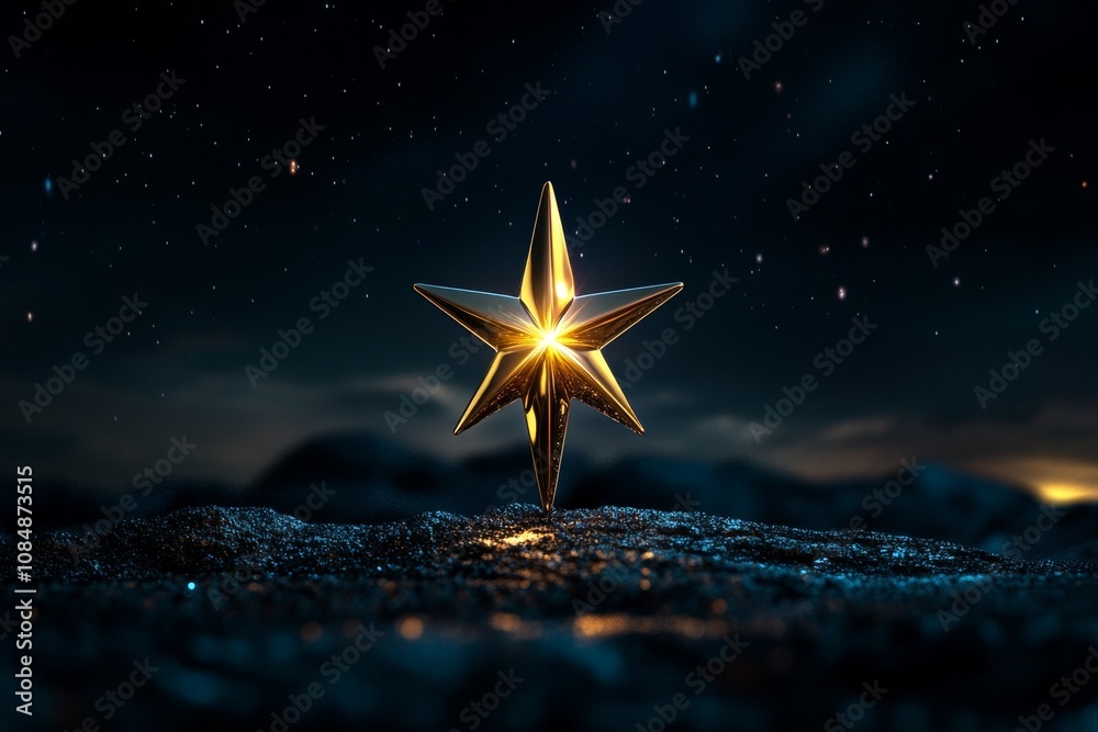 Poster minimalist depiction of a single star against a dark background, tiny points of light and simplicity