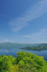 Lake Towada with fresh greenery, spring, Aomori Prefecture, Japan vertical  / 新緑の十和田湖 　春　青森県　日本 縦長