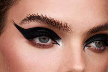 Obraz premium A woman with black eyeliner and a light blue eye shadow