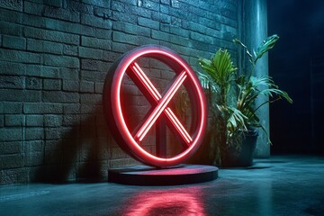 Red "X" projected on a misty background with bold shadowing and neon-like glow