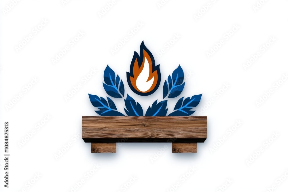Poster Simple fireplace icon with a single flame inside, emphasizing warmth and comfort in a minimalist style