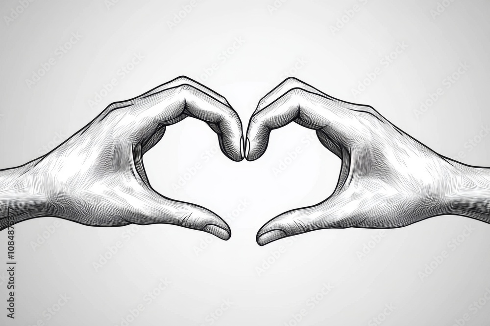 Aufkleber simple line drawing of two hands forming a heart shape, symbolizing love and unity