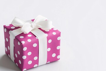 Pink Gift Box with White Ribbon and Dots