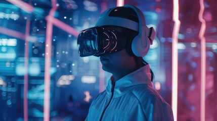 A tech-savvy gamer immersed in a virtual reality gaming experience with futuristic equipment, Gaming immersion scene, Futuristic style