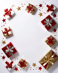 Gifts are arranged in a circle with a blank space in the middle.