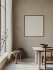Minimalist Scandinavian Living Room with Blank Poster Frame