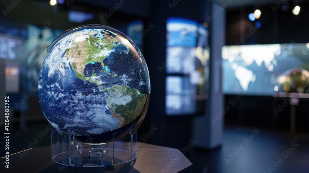 Aufkleber A traditional globe with augmented reality overlays showing global weather patterns, placed in a contemporary weather station