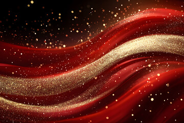 Glowing Red and Gold Waves with Sparkling Lights and Bokeh Effects