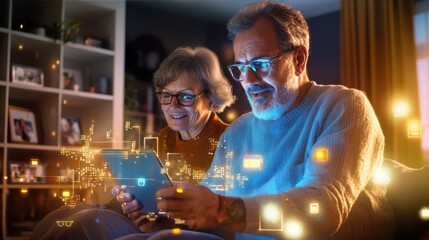 Enhancing quality of life for aging adults cozy living room digital technology comfortable home warm atmosphere tech for seniors