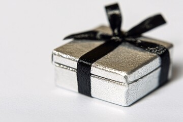 Elegant Silver Gift Box with Black Ribbon