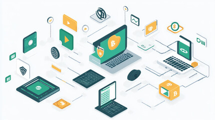 Obraz premium Design a visual representation of secure cryptocurrency transactions, featuring elements like blockchain networks and encryption symbols