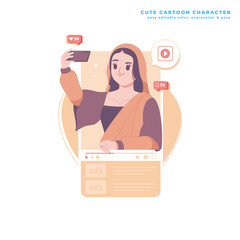 selfie girl concept cute cartoon character