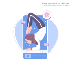 yoga online tutor cute cartoon illustration