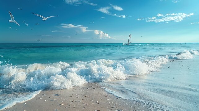 Tranquil Beachscape with Windsurfer