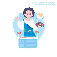 Fototapeta premium digital artist cute cartoon character