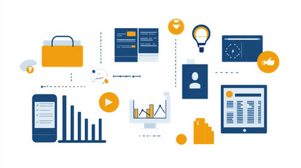 Fototapeta premium E-commerce icons on a product management platform, helping businesses track orders and sales metrics