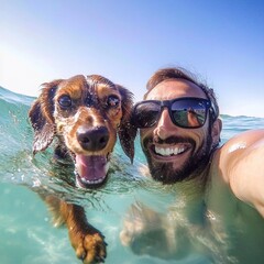 Dachshund takes selfie with owner