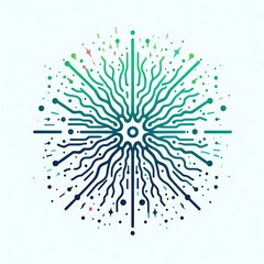 Obraz premium Abstract colorful burst design, radiating lines and dots, teal, green, blue.